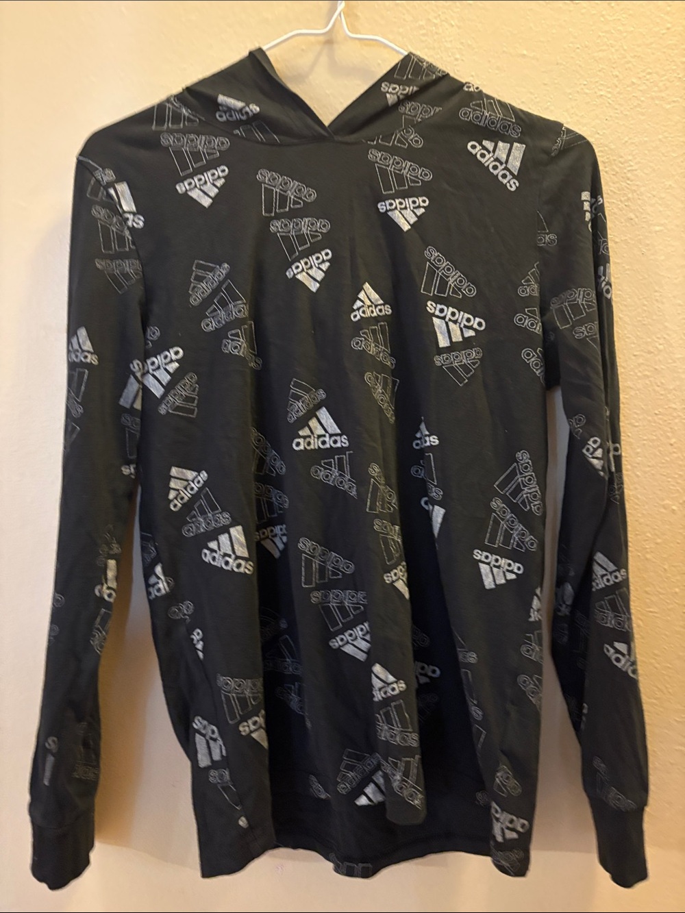 adidas Black Hoodie with White Logo Allover Print